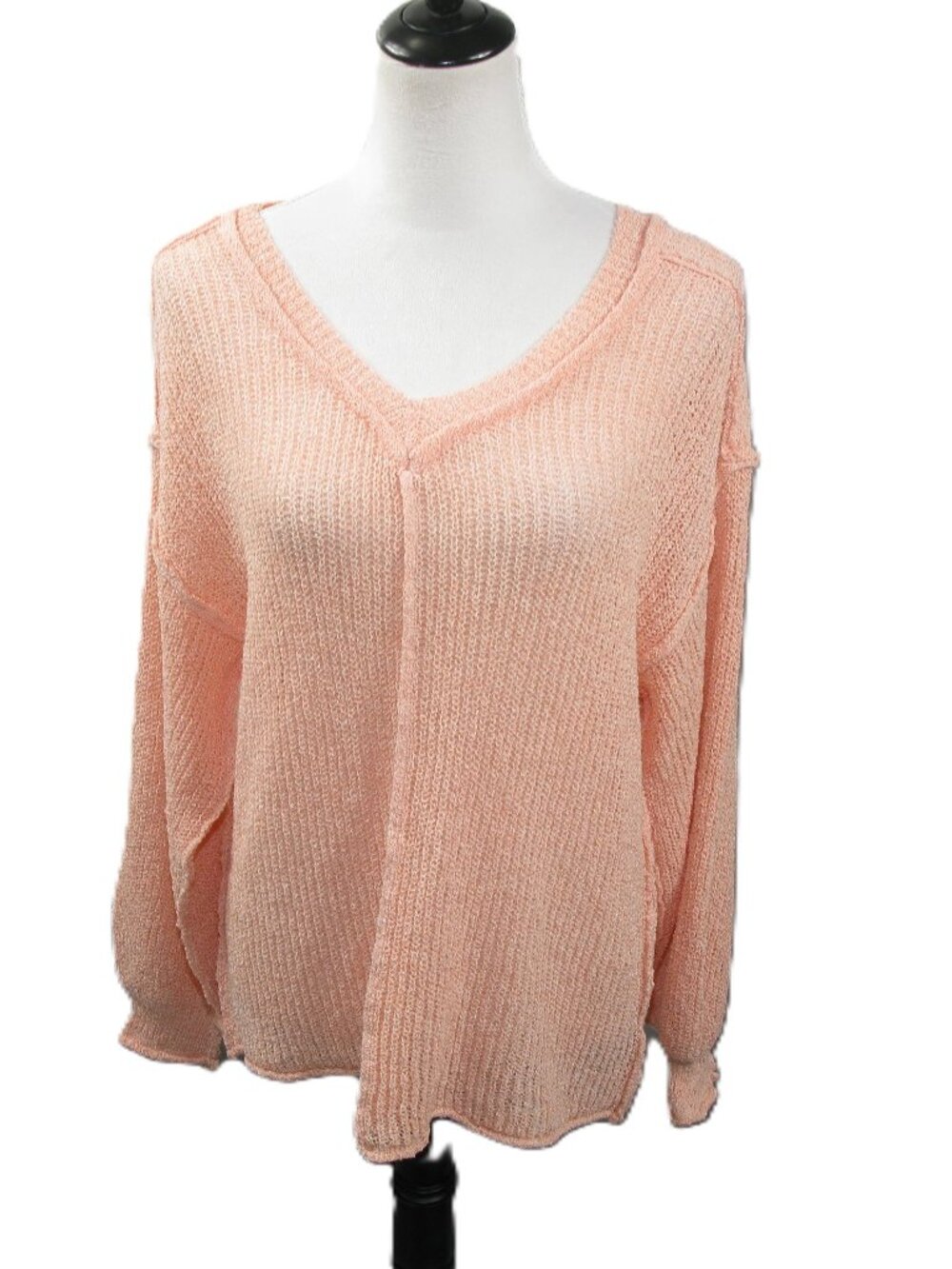 POL Lightweight Peach V-Neck Sweater Size Small